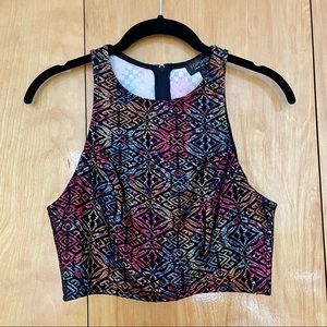 Topshop Rainbow Geometric Crop Racerback Tank w/ Zipper Back